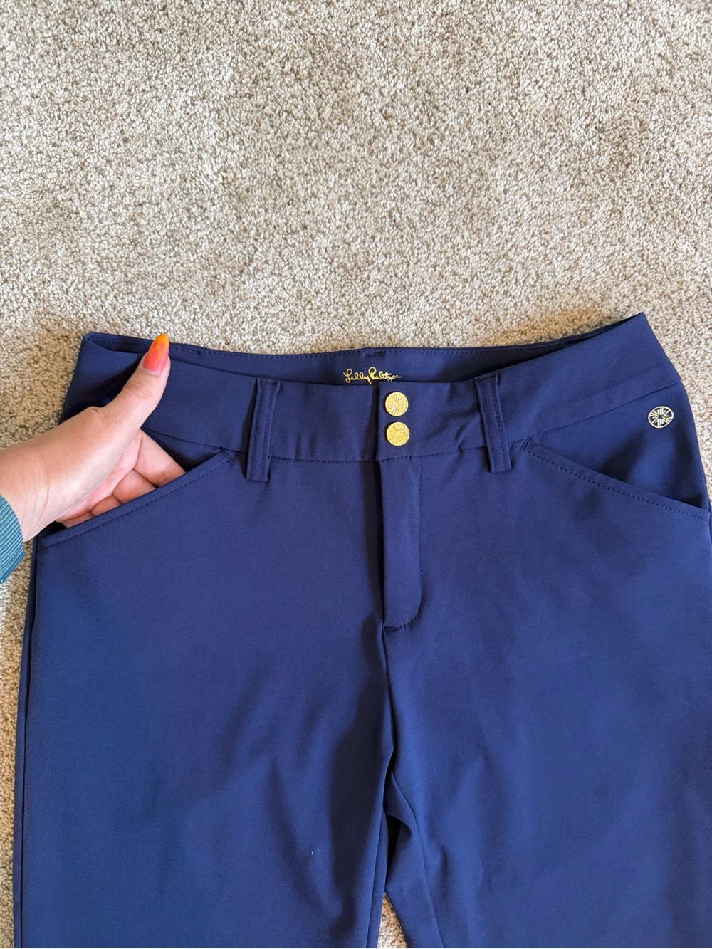 Lilly Pulitzer Luxletic Cameron Navy Skinny Performance Pants Stretch Preppy - Picture 4 of 11
